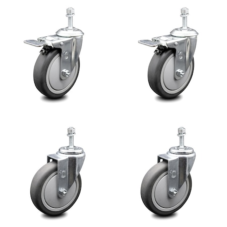 Service Caster 5 Inch Thermoplastic Rubber Swivel 3/8 Inch Stem Caster Total Lock Brake, 2PK SCC-TSTTL20S514-TPRB-381615-2-S-2